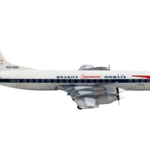 Lockheed L-188 Electra Commercial Aircraft "Braniff International Airways" White with Blue Stripes 1/400 Diecast Model Airplane by GeminiJets