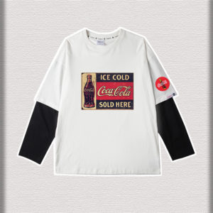 Color: 1white, Size: S - Tide Brand Fried Street Joint Sweater T-Shirt Long-Sleeved Fake Two Pieces Of Loose Kith Plus Velvet Casual Cocacola