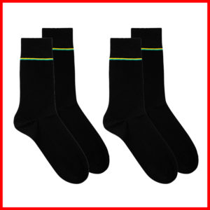 Color: Black suit, Size: One Size 40or45 - High-top Black Green Yellow Pinstripe Mercerized Cotton Business Socks