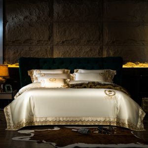 Pattern: White, Dimensions: 220x240cm - Silk Cotton Embroidery Four-piece Set 200 Long-staple Cotton Model Room Cotton Satin