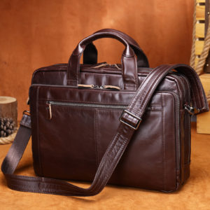 Color: 9207 Coffee Red Coffee - Men's Hand-carrying Genuine Leather Briefcase