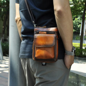 Color: Yellowish brown - Casual leather retro wear belt multifunctional shoulder bag