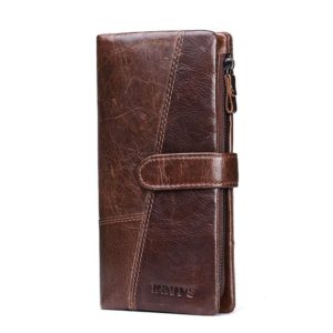 Color: Coffee, Size: L - KAVIS Genuine Leather Women Wallet Female Long Clutch Lady Walet Portomonee Rfid Luxury Brand Money Bag Magic Zipper Coin Purse