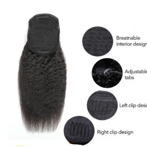 Wig size: 20 inches - Kinky Straight Human Hair With A Ponytail In The Hair