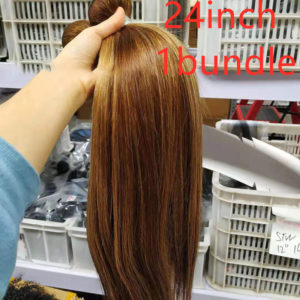 Color: 24inch 1bundle - Highlight bundles with closure straight brazilian human hair