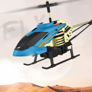 Color: Blue gold - Through Alloy Anti-Fall Remote Control Aircraft, Aviation Model Children'S Toy Cross-Border Helicopter