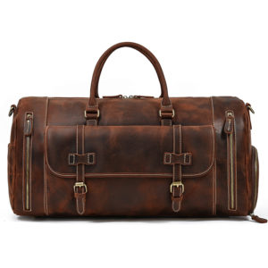Color: 58cm Dark Brown Pattern - Large Capacity Travel Men's First Layer Cowhide Luggage Bag Portable