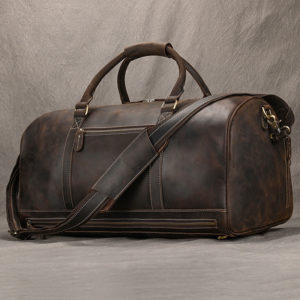 Color: 55cm Dark Brown - Large Capacity Travel Men's First Layer Cowhide Luggage Bag Portable