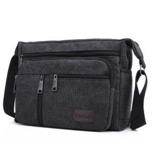 Color: Black - Canvas bag men's horizontal shoulder bag
