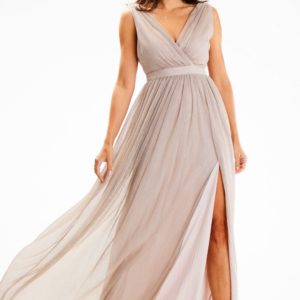 beige - Long dress model 189443 awama
