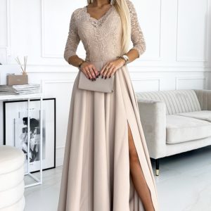 beige - Long dress model 189675 Numoco