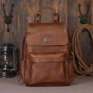 European and American fashion retro hand brush color backpack tanning leather men travel large backpack wholesale
