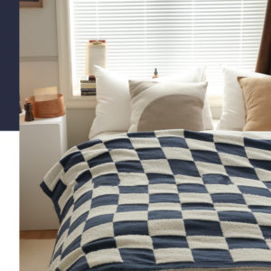 Color: Blue, Size: 150X200cm - Checkerboard Lamb Fleece Casual Sofa Blanket