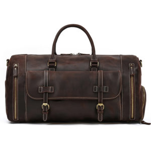 Color: 58cm Dark Brown - Large Capacity Travel Men's First Layer Cowhide Luggage Bag Portable