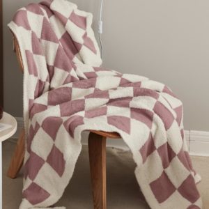 Color: Pink, Size: 120X150cm - Checkerboard Lamb Fleece Casual Sofa Blanket