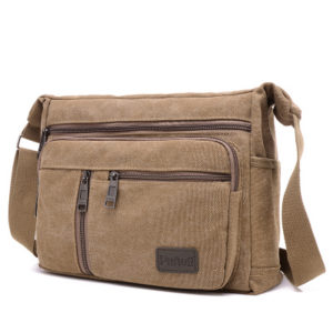 Color: Brown - Canvas bag men's horizontal shoulder bag