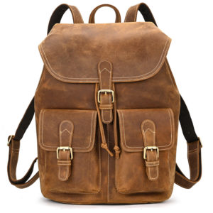 Color: Large Light Brown - Casual Retro Crazy Horse Leather Travel Backpack