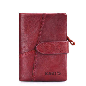Color: Red, Size: M - KAVIS Genuine Leather Women Wallet Female Long Clutch Lady Walet Portomonee Rfid Luxury Brand Money Bag Magic Zipper Coin Purse