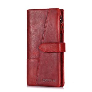 Color: Red, Size: L - KAVIS Genuine Leather Women Wallet Female Long Clutch Lady Walet Portomonee Rfid Luxury Brand Money Bag Magic Zipper Coin Purse