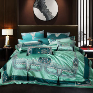 Color: Green, style: Flat sheet-2M 6Pcs set, Bedding Size:  - Luxury Villa Palace Style Long-staple Cotton Bedding