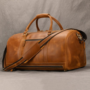 Color: 55cm Brown - Large Capacity Travel Men's First Layer Cowhide Luggage Bag Portable