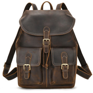 Color: Large Dark Brown - Casual Retro Crazy Horse Leather Travel Backpack