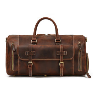 Color: 52cm Dark Brown Pattern - Large Capacity Travel Men's First Layer Cowhide Luggage Bag Portable