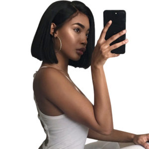 natural black straight hair wig - Size: 10inch