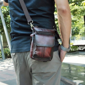 Color: Bordeaux red - Casual leather retro wear belt multifunctional shoulder bag