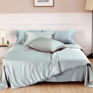 Color: Water grey, Size: 2m flat sheet - Silk Four Piece Set, Solid Color, Simple Nordic Style