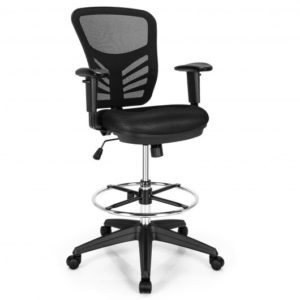 Mesh Drafting Chair Office Chair with Adjustable Armrests and Foot-Ring-Black - Color: Black