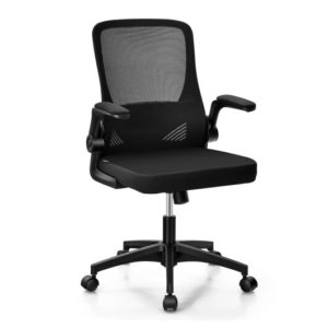 Swivel Mesh Office Chair with Foldable Backrest and Flip-Up Arms-Black - Color: Black
