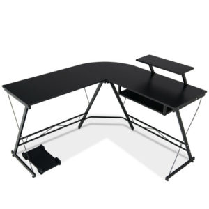 L Shaped Computer Desk Home Office Workstation with Movable Monitor Stand-Black - Color: Black