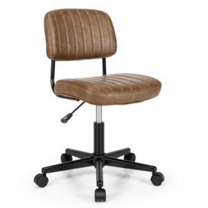 PU Leather Adjustable Office Chair  Swivel Task Chair with Backrest-Brown - Color: Brown
