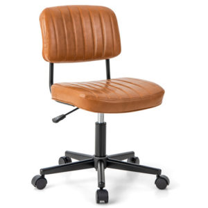 PU Leather Adjustable Office Chair Swivel Task Chair with Backrest-Orange - Color: Orange