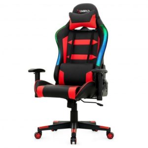 Adjustable Swivel Gaming Chair with LED Lights and Remote-Red - Color: Red