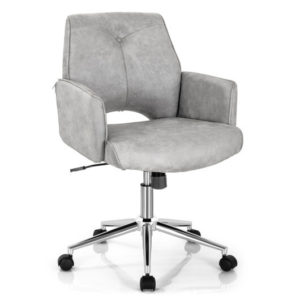 Adjustable Hollow Mid Back Leisure Office Chair with Armrest-Gray - Color: Gray