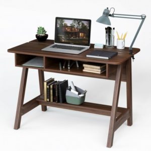 Mid Century Writing Desk with Storage Cubes and Hidden Compartment - Color: Rustic Brown