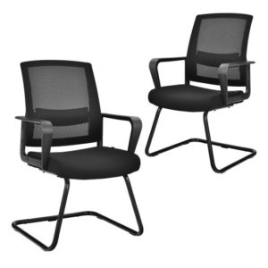 Set Of 2 Conference Chairs With Lumbar Support-Black -