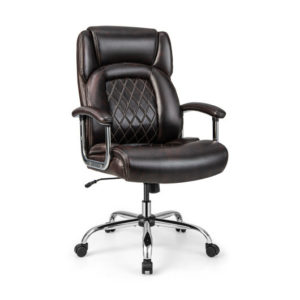 Height Adjustable Big and Tall Office Chair Computer Desk Chair with Metal Base-Brown - Color: Brown