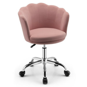 Adjustable Vanity Velvet Chair with Seashell Back and Wheels-Pink - Color: Pink
