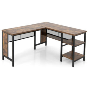 Industrial L-Shaped Corner Computer Desk Office Workstation with Storage Shelves-Rustic Brown - Color: Rustic Brown