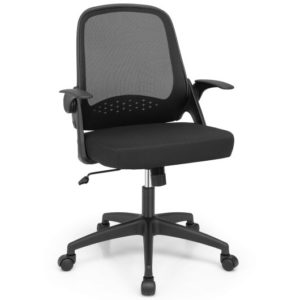 Adjustable Mesh Office Chair Rolling Computer Desk Chair with Flip-up Armrest-Black - Color: Black