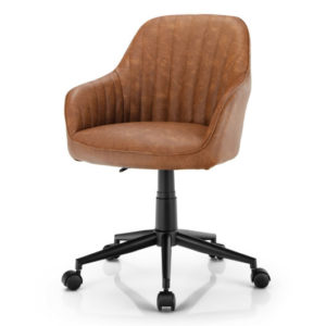 Modern Home Office Chair with Curved Backrest and Comfortable Armrests-Brown - Color: Brown