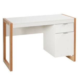 Modern Computer Desk Study Table Writing Workstation with Cabinet and Drawer-White - Color: White