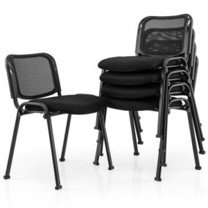 Set of 5 Stackable Conference Chairs with Mesh Back - Color: Black