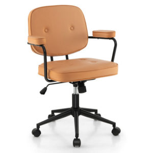 PU Leather Office Chair with Rocking Backrest and Ergonomic Armrest-Orange - Color: Orange