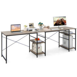 L Shaped Computer Desk with 4 Storage Shelves and Cable Holes-Gray - Color: Gray
