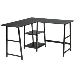 L Shaped Corner Computer Desk with Storage Shelves-Black - Color: Black