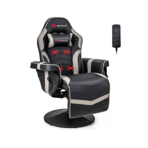 Massage Video Gaming Recliner Chair with Adjustable Height-Gray - Color: Gray
